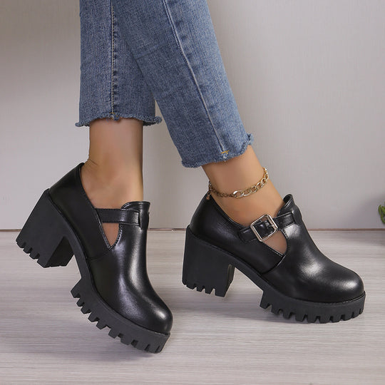 Damen Chunky Heels mit trendiger Schnalle und rutschfester Sohle EB