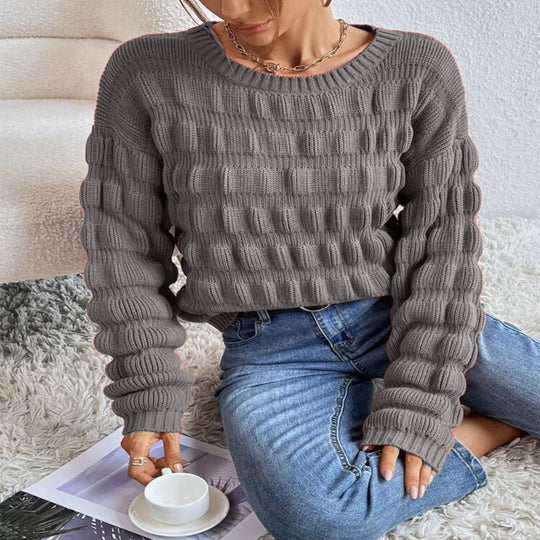 Damen Strickpullover mit modernen Rastermuster EB