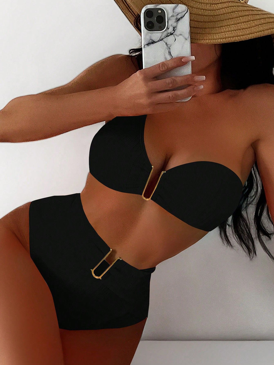 Damen Bikini-Set mit komfortablem hoch taillierten Höschen und modischem Clip EB
