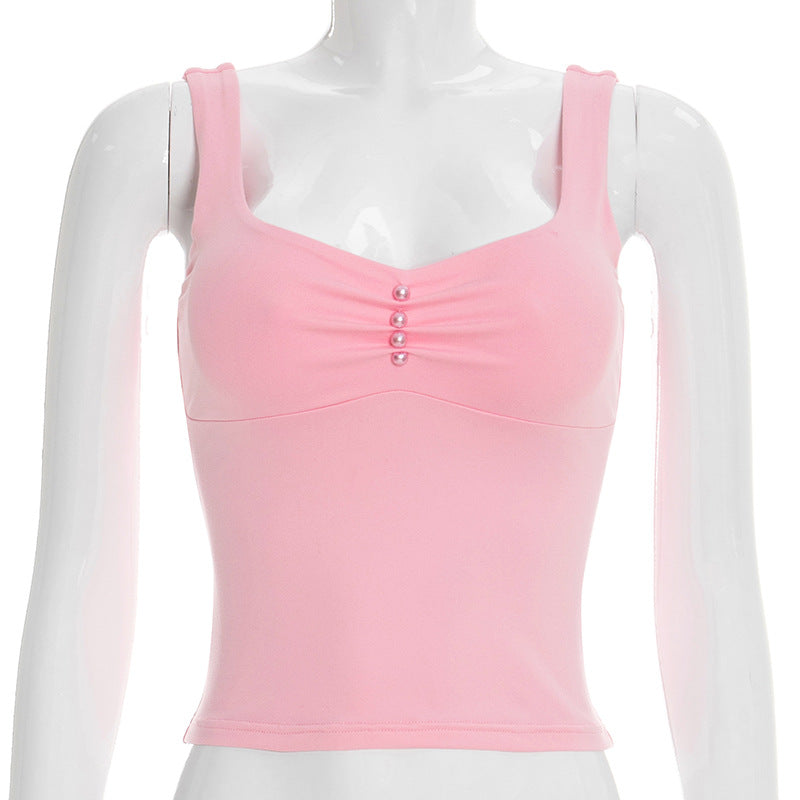 Damen hochwertige Bustier-Top mit dekorativem Knopfdesign EB