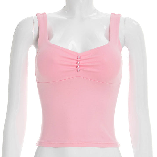 Damen hochwertige Bustier-Top mit dekorativem Knopfdesign EB