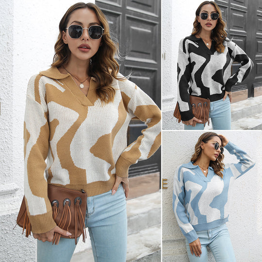 Damen lässiger Strickpullover mit modernem Muster EB