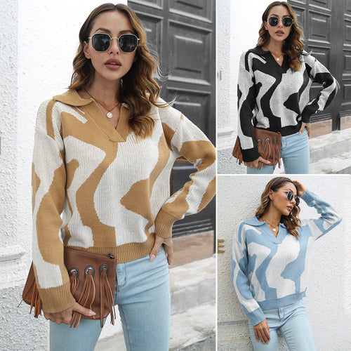 Damen lässiger Strickpullover mit modernem Muster EB
