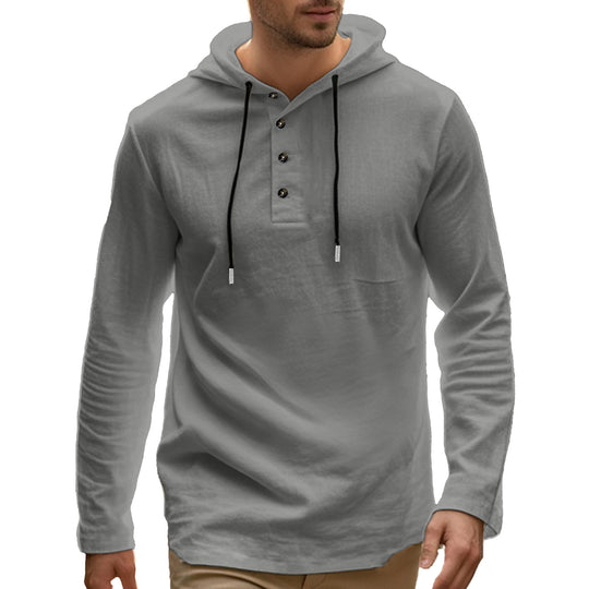 Herren nan athletisches Henley-Kapuzensweatshirt mit verlängerter Knopfleiste und Kordelzug EB