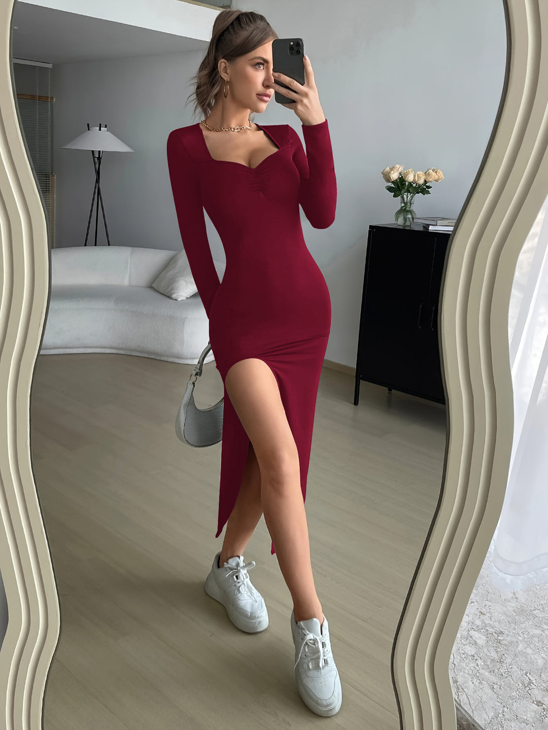 Damen Maxikleid mit hohem Schlitzausschnitt und elegantem Dekolleté EB