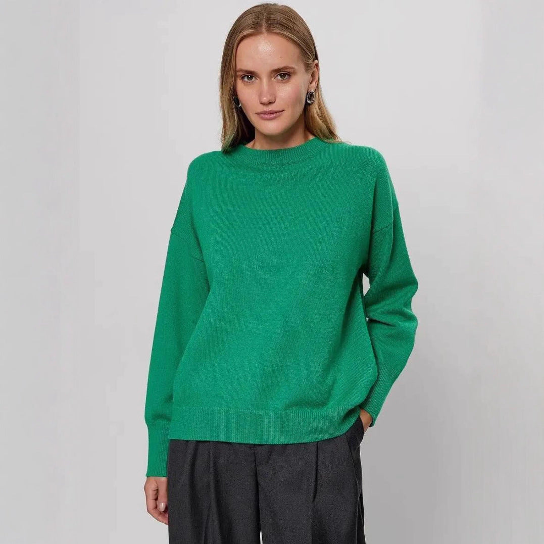 Damen weicher Strickpullover mit lässigem Schnitt und hochgeschlossenem Hals EB