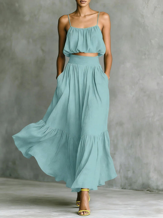 Damen Sommerliches Zweiteiler-Kleid mit fließendem Schnitt und praktischen Taschen EB