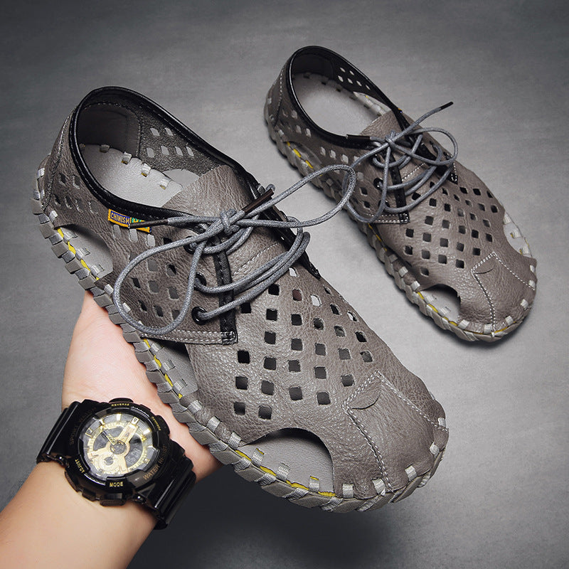 Herren Atmungsaktive Leder-Sandalen mit perforiertem Design und rutschfester Sohle EB