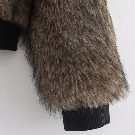 Damen kuschelige Kunstpelzjacke mit modischem Kragen EB