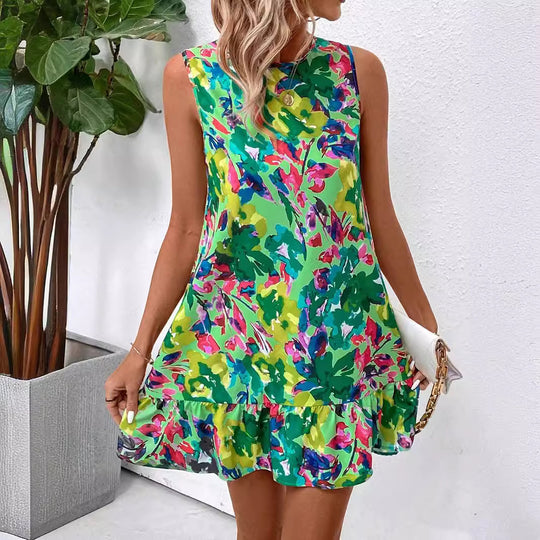 Damen Minikleid mit voluminösem Saum und lebhaftem Blumendesign EB