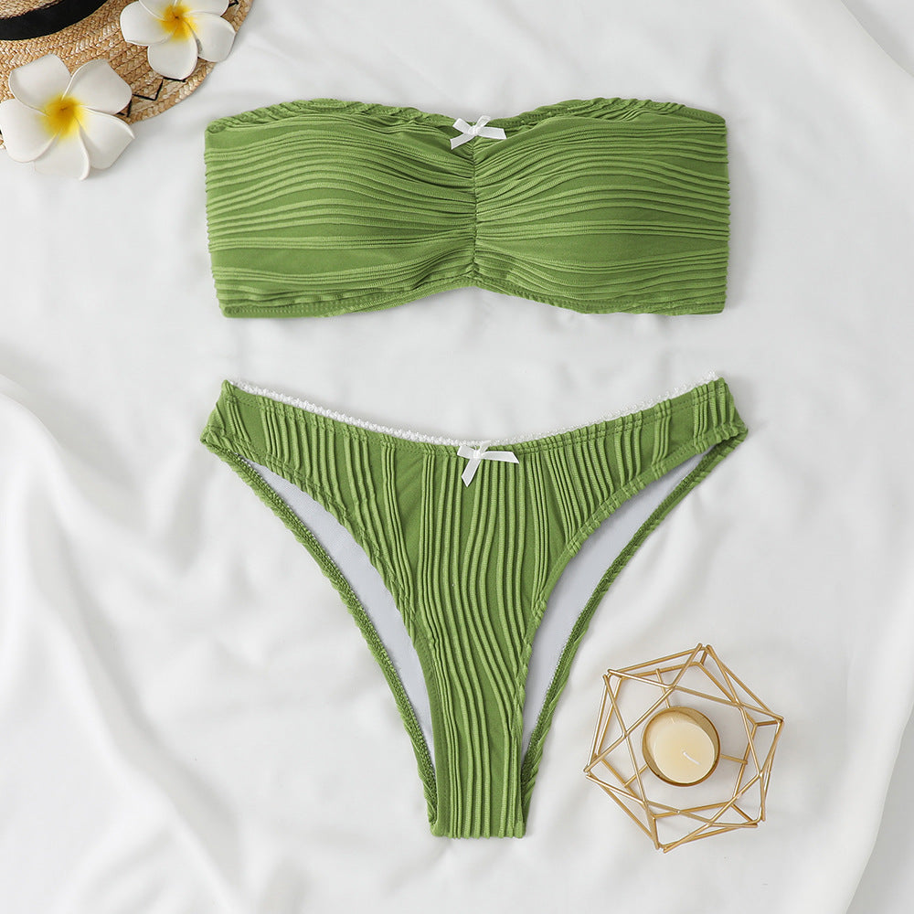 Damen Bandeau Bikini mit dekorativen Rüschen EB