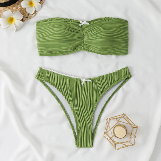 Damen Bandeau Bikini mit dekorativen Rüschen EB