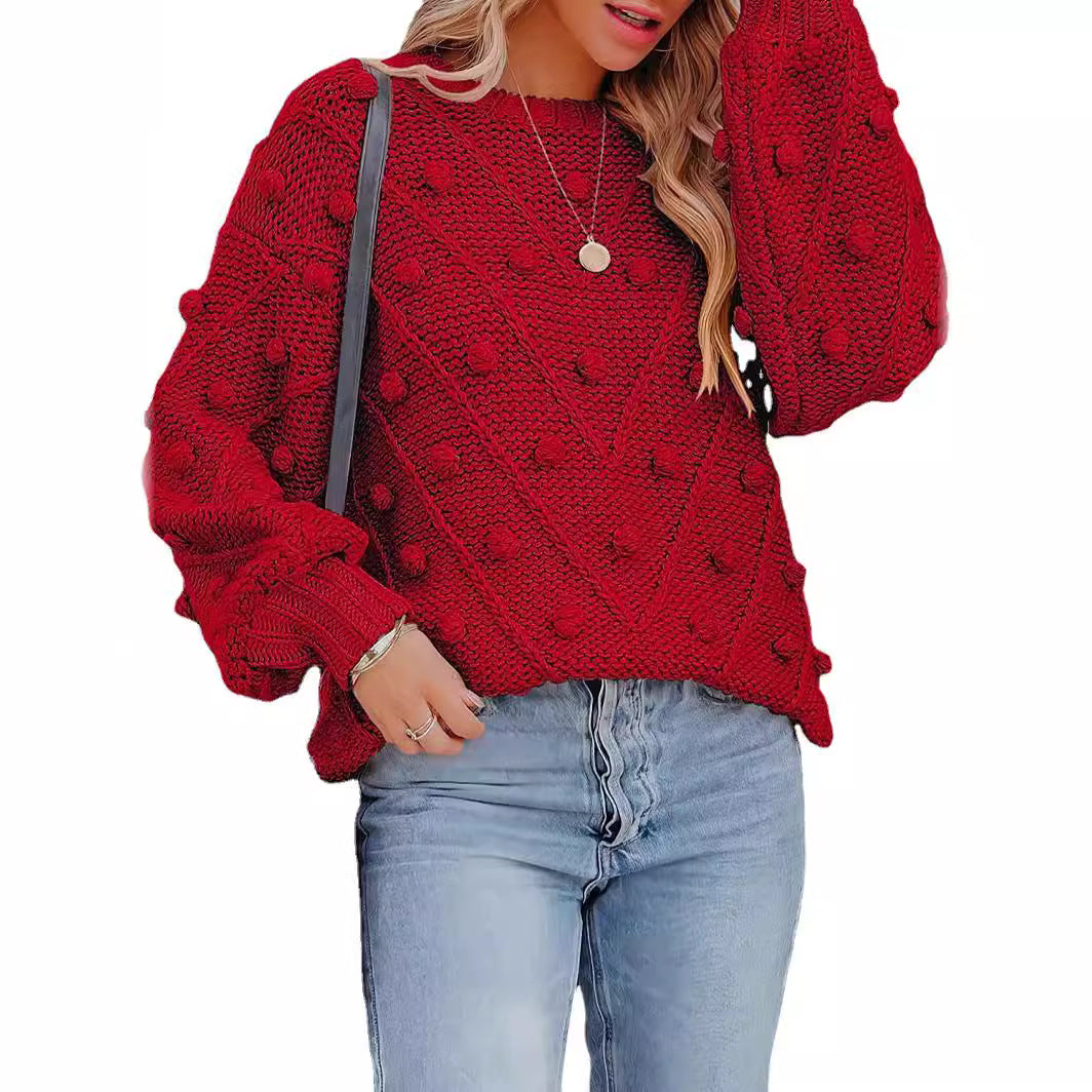 Damen stylischer Strickpullover mit strukturiertem 3D-Muster EB