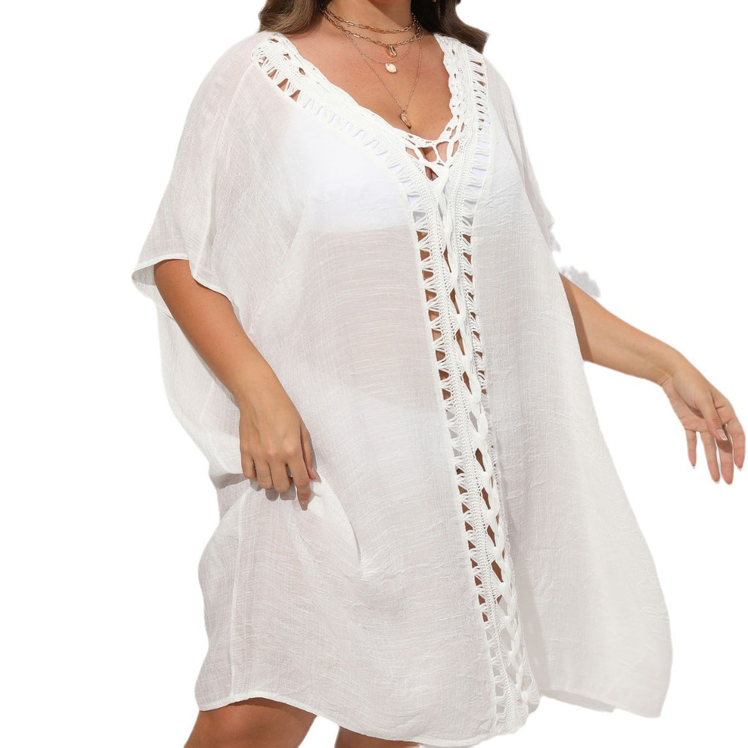 Damen Luftiger Strandkimono mit dekorativer Häkelspitze EB