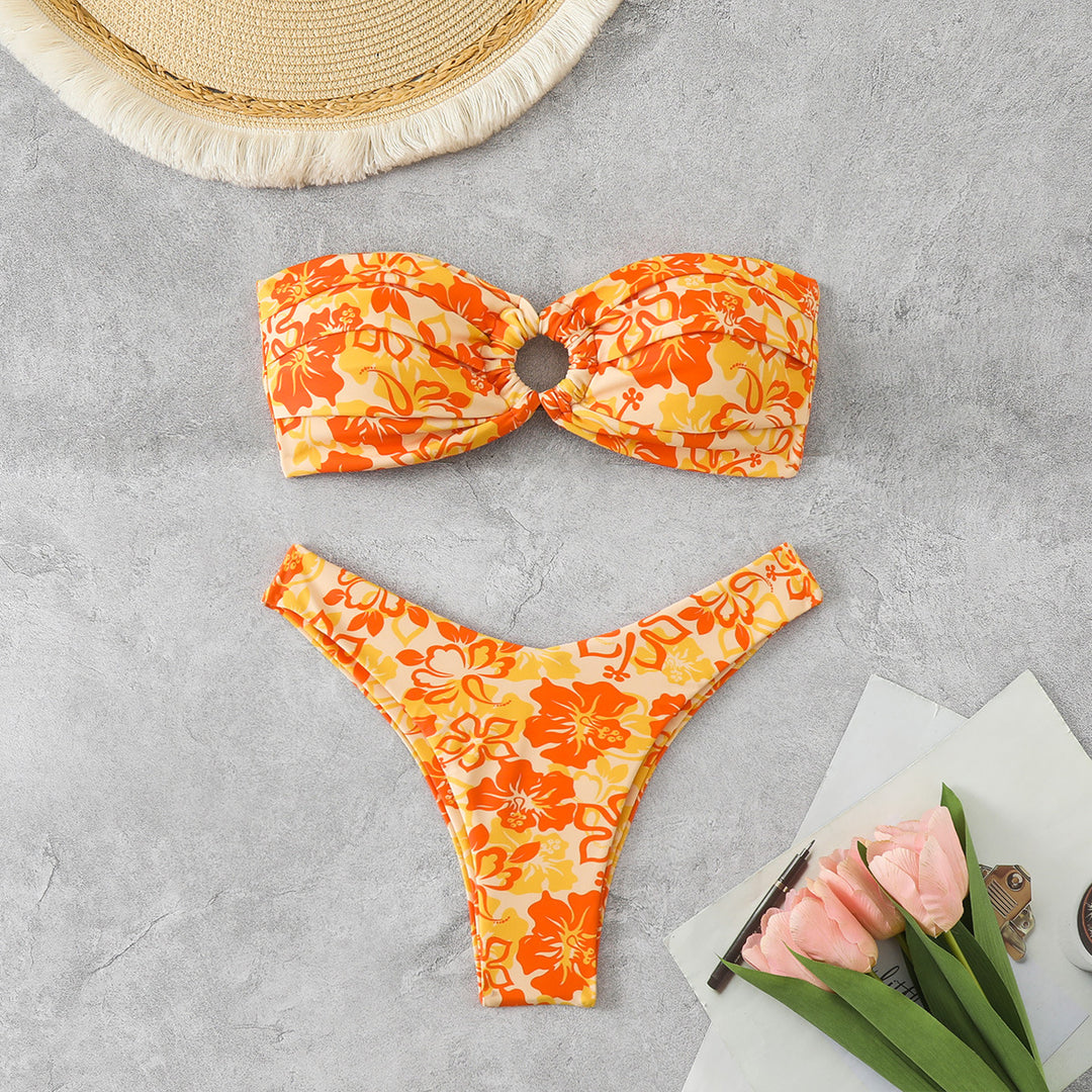Damen Bandeau-Bikini mit raffiniertem Blumenmuster EB