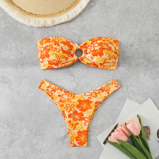 Damen Bandeau-Bikini mit raffiniertem Blumenmuster EB