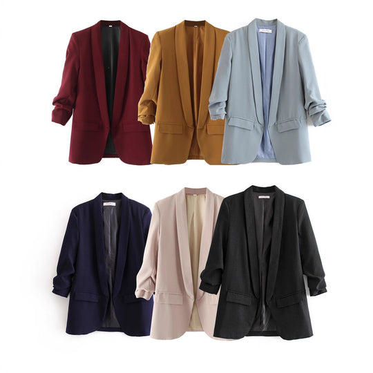Damen eleganter Blazer mit gekrempelten Ärmeln und praktischen Taschen EB