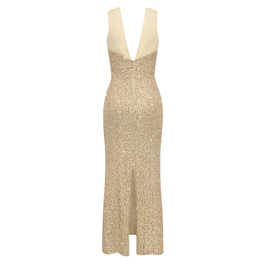 Damen Glamouröses Abendkleid mit funkelndem Paillettenoberteil und elegantem Rückenausschnitt EB