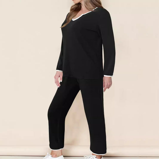 Damen Schlafanzug Set mit elegantem V-Ausschnitt und weiten Beinen EB