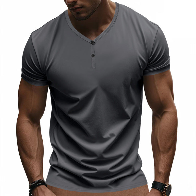 Herren Kurzarm Henley-T-Shirt mit strukturiertem V-Ausschnitt EB