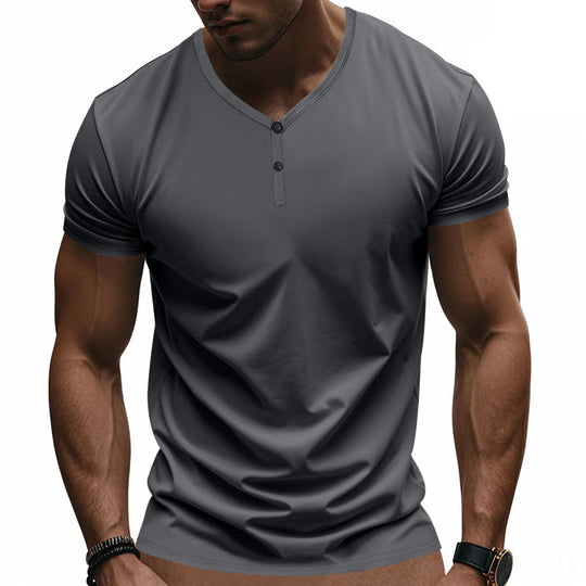 Herren Kurzarm Henley-T-Shirt mit strukturiertem V-Ausschnitt EB
