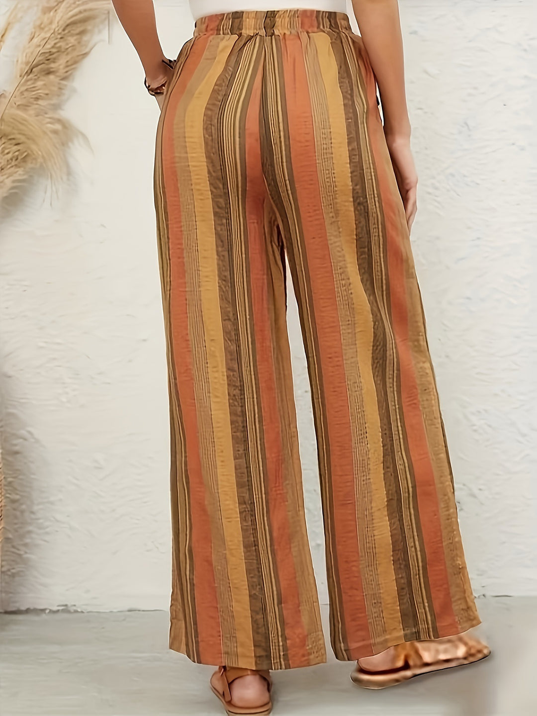 Damen lockere Palazzo-Hose mit elastischem Bund und seitlichen Taschen EB