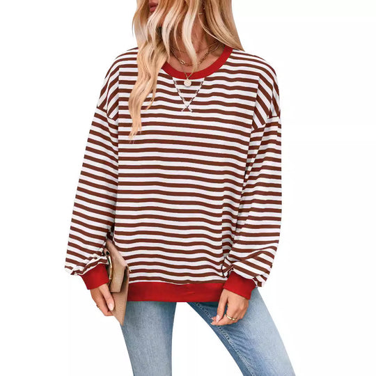 Damen Lässiger Sweatshirt mit bunten Streifen und weitem Schnitt EB