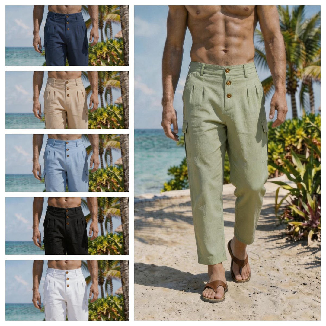 Herren nan Bundfalten-Cargohose mit Knopfverschluss, aufgesetzten Cargotaschen und gekürztem Bein EB