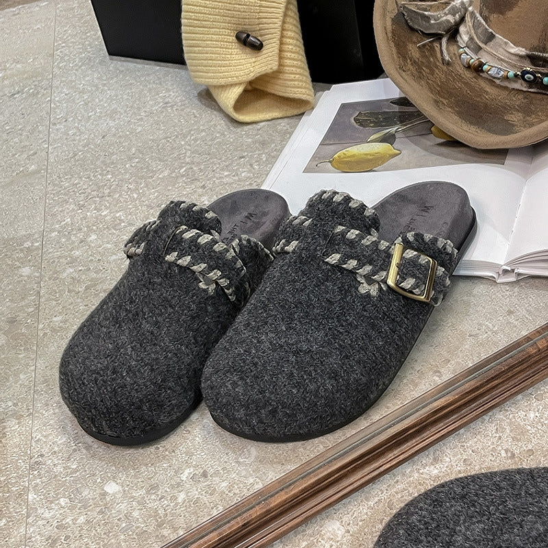 Damen Filzclogs mit modischer Schnallenverzierung und kuscheligem Innenfutter EB