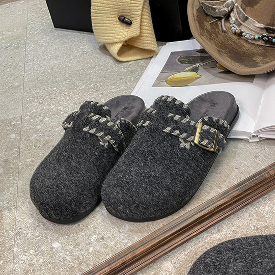 Damen Filzclogs mit modischer Schnallenverzierung und kuscheligem Innenfutter EB