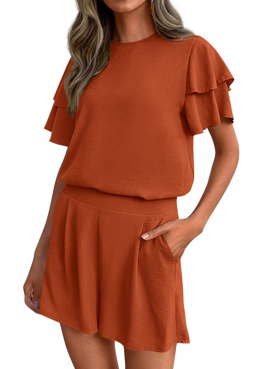 Damen Verspieltes Jumpsuit mit Rüschendetails und seitlichen Taschen EB