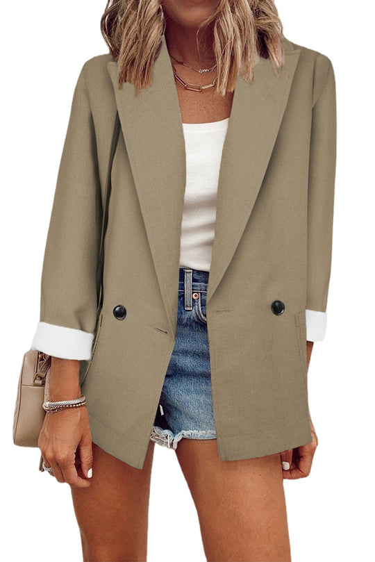 Damen modischer Blazer im Oversized-Schnitt mit tiefen Taschen und umgeschlagenen Ärmeln EB