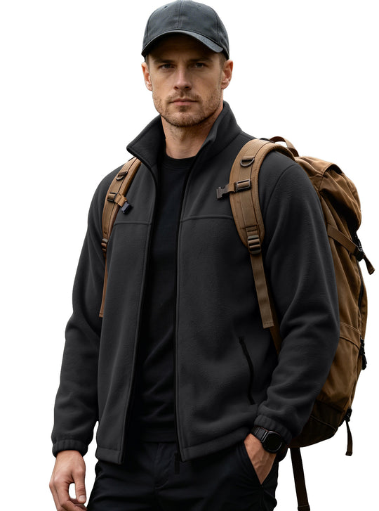 Herren Leichte Outdoor-Fleecejacke mit Stehkragen und Reißverschlusstaschen EB