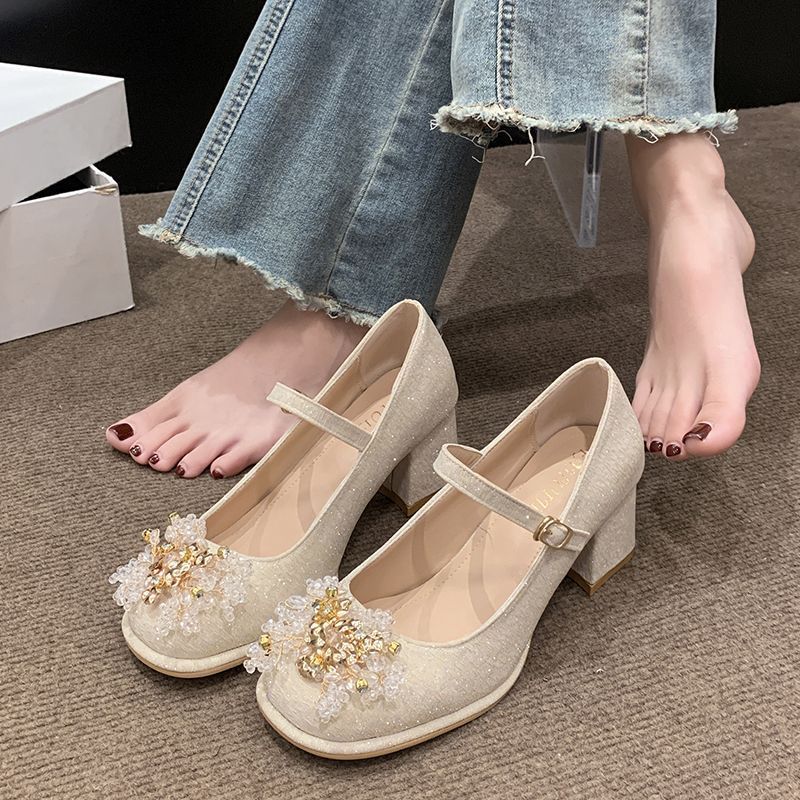 Damen Mary Jane Pumps mit funkelnden Perlen-Applikationen EB