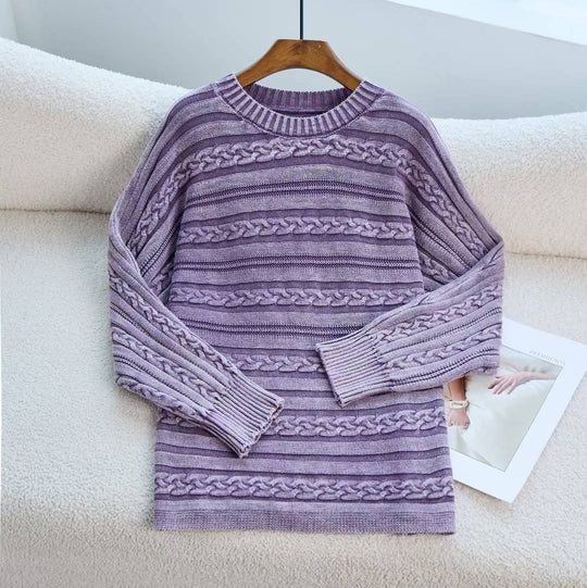 Damen Modischer Strickpullover mit strukturiertem Muster und weitem Schnitt EB