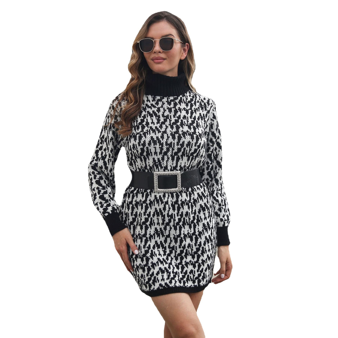 Damen Strickkleid mit hohem Kragen und strukturiertem Muster EB