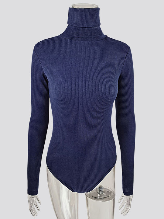 Damen Figurbetontes Langarmbody mit hohem Kragen EB