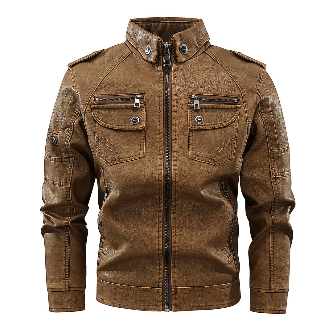 Herren stylische Bikerjacke mit praktischen Taschen und hochgeschlossenem Kragen EB