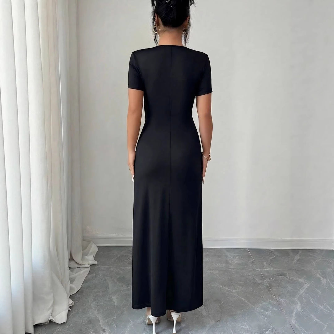 Damen nan figurbetontes Wickel-Midikleid mit V-Ausschnitt, Taillenring und hohem Beinschlitz EB