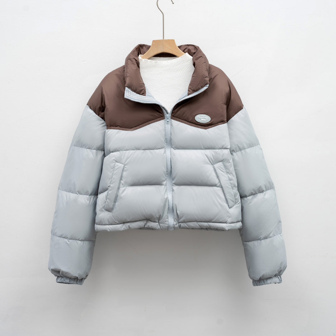 Damen modische kurz geschnittene Steppjacke mit hohem Kragen und praktischem Reißverschluss EB
