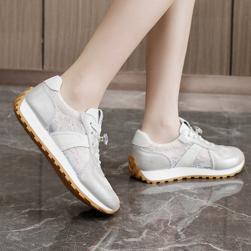 Damen sportliche Sneakers mit funkelndem Kristall und atmungsaktiver Oberfläche EB