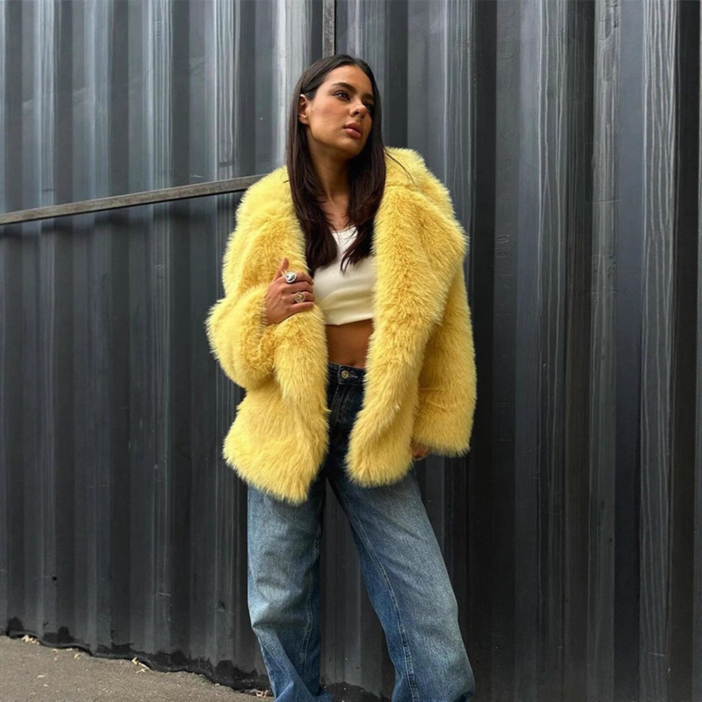 Damen Kuscheliger Oversize Kunstfellmantel EB