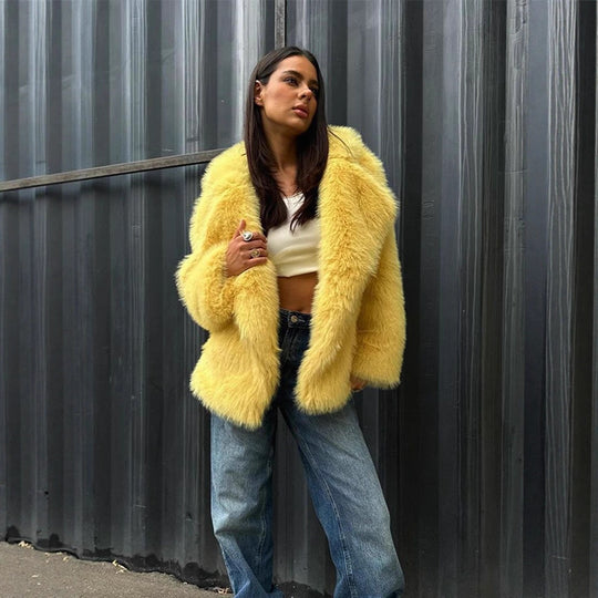Damen Kuscheliger Oversize Kunstfellmantel EB