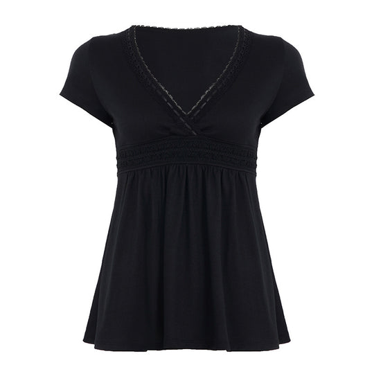 Damen Lockeres Sommerkleid mit V-Ausschnitt und Spitzenverzierungen EB