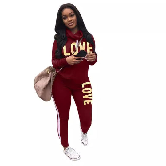 Damen nan sportives Kapuzen-Sweatshirt-Set mit Goldprint und Highwaist-Jogginghose EB