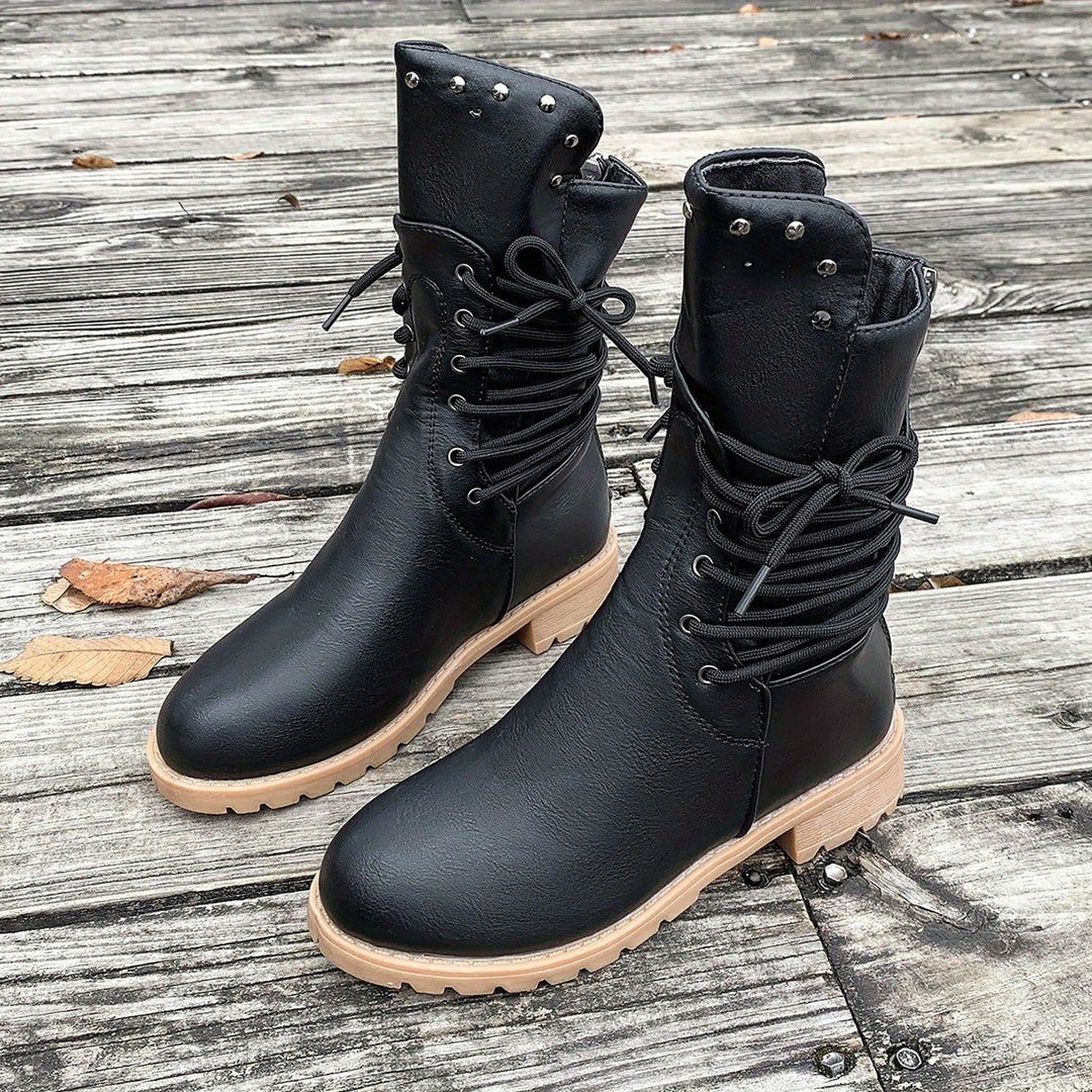 Damen modische Schnürstiefel mit einzigartigen Nietenakzenten EB
