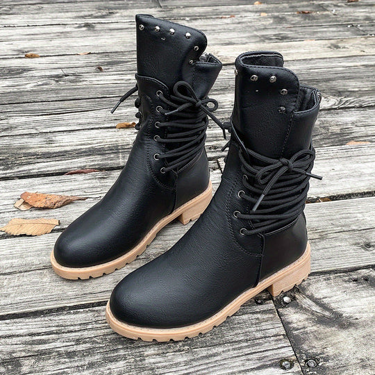 Damen modische Schnürstiefel mit einzigartigen Nietenakzenten EB
