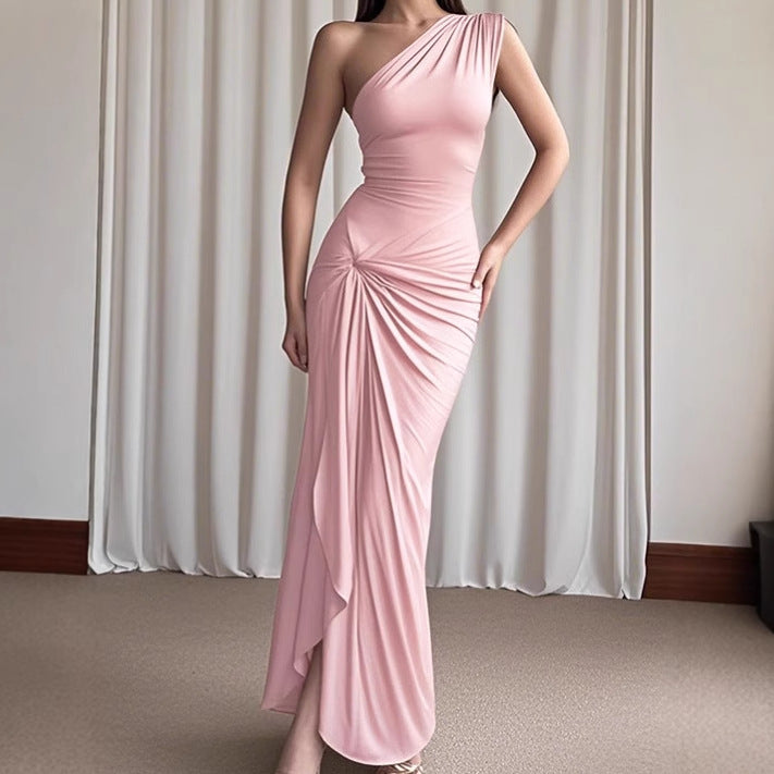 Damen Elegantes asymmetrisches Maxikleid mit raffinierter Drapierung EB