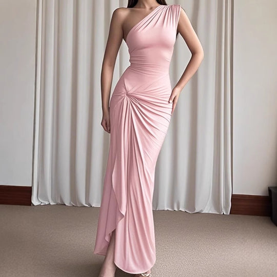 Damen Elegantes asymmetrisches Maxikleid mit raffinierter Drapierung EB