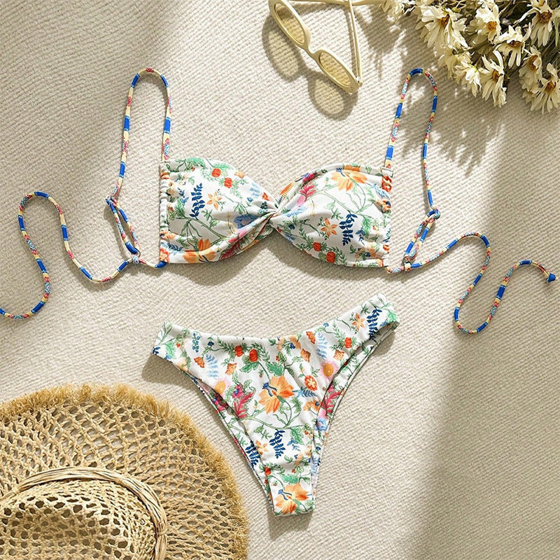 Damen Verschnörkelter Bikini mit floralem Design EB